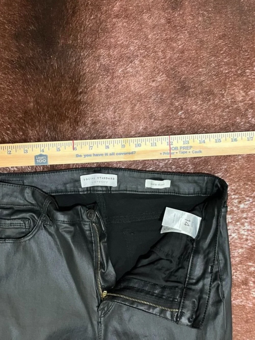 Social Standard Coated Faux Leather Ankle Skinny Pants Black 14